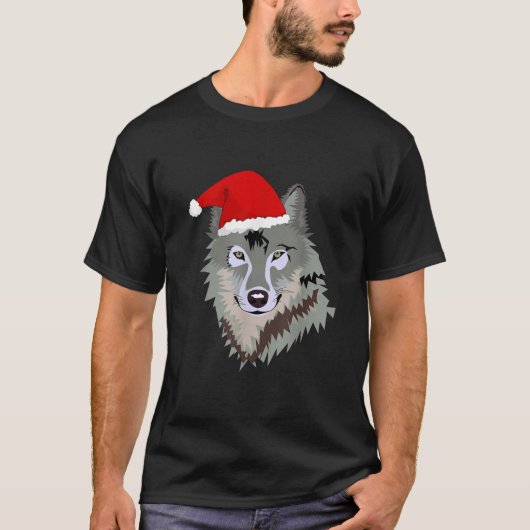 Funny Gray Wolf Weihnachtswolf Weihnachtsmannmütze T-Shirt (Vorderseite)