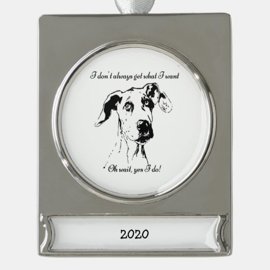 Funny Great Dane Dog Zitat Banner-Ornament Silber (Vorderseite)