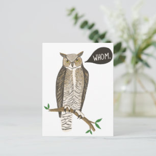 Funny Great Horned Owl WHC Grammar Postcard Postkarte