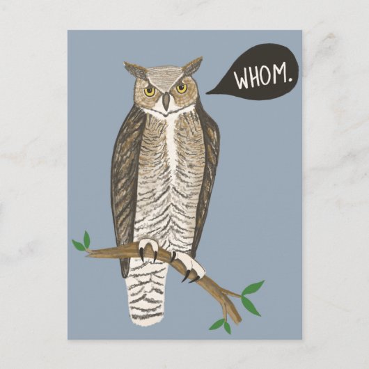 Funny Great Horned Owl WHC Grammar Postkarte (Vorderseite)