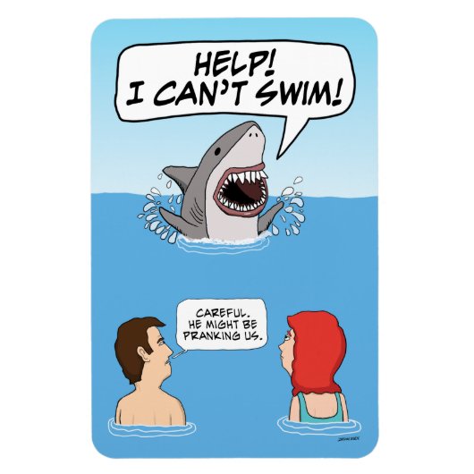 Funny Great White Shark Pranks Schwimmer Magnet (Vertikal)