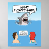 Funny Great White Shark Pranks Schwimmer Poster (Vorne)