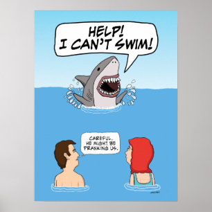 Funny Great White Shark Pranks Schwimmer Poster