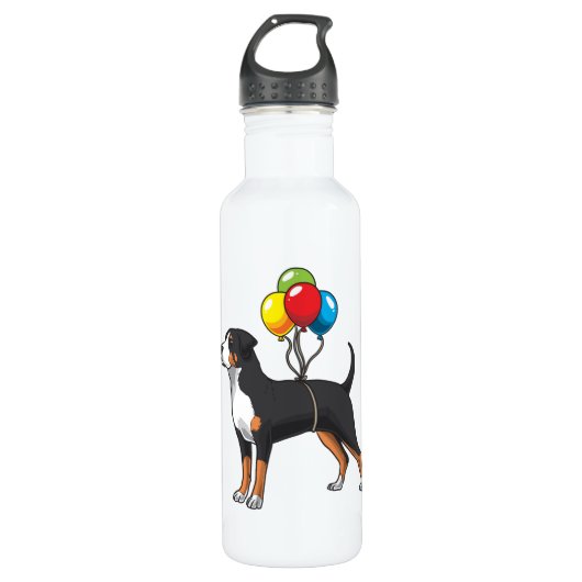 Funny Greater Swiss Mountain Hund mit Balloons Edelstahlflasche (Vorderseite)