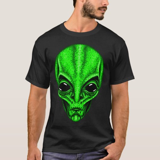 Funny Green Alien Head Niedlich Ufo T-Shirt (Vorderseite)