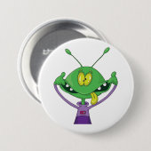 Funny Green Alien Making Silly Face Button (Vorne & Hinten)