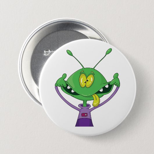 Funny Green Alien Making Silly Face Button (Vorne & Hinten)