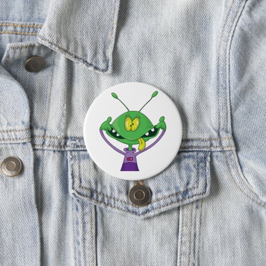 Funny Green Alien Making Silly Face Button (Beispiel)