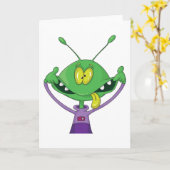 Funny Green Alien Making Silly Face Karte (Gelbe Blume)