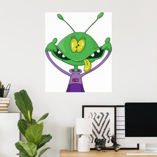 Funny Green Alien Making Silly Face Poster (Heimbüro)