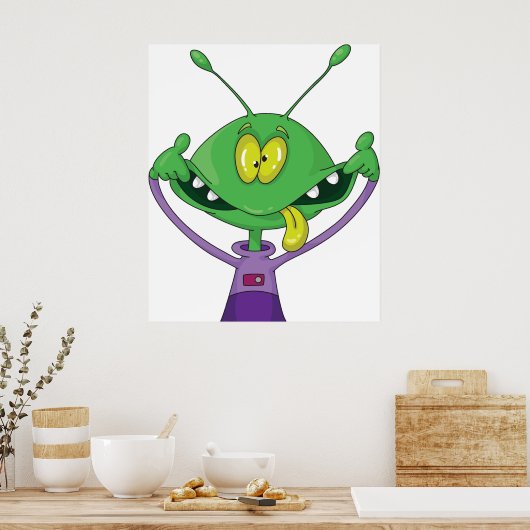 Funny Green Alien Making Silly Face Poster (Küche)