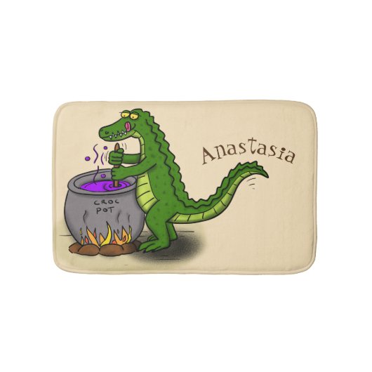 Funny Green Alligator Koch Cartoon Badematte (Vorderseite)