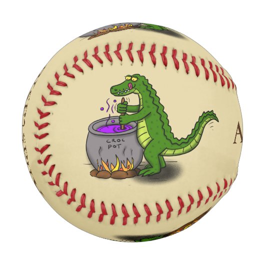 Funny Green Alligator Koch Cartoon Baseball (Vorderseite Links)