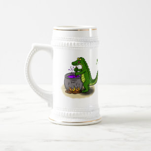 Funny Green Alligator Koch Cartoon Bierglas