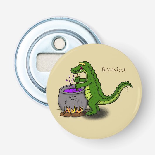Funny Green Alligator Koch Cartoon Flaschenöffner (Vorderseite)