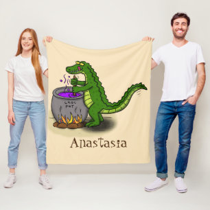 Funny Green Alligator Koch Cartoon Fleecedecke