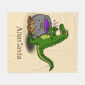 Funny Green Alligator Koch Cartoon Fleecedecke (Vorderseite (Horizontal))