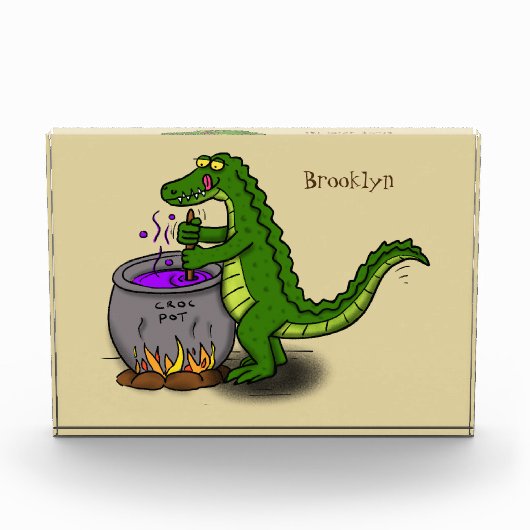 Funny Green Alligator Koch Cartoon Fotoblock (Vorderseite)