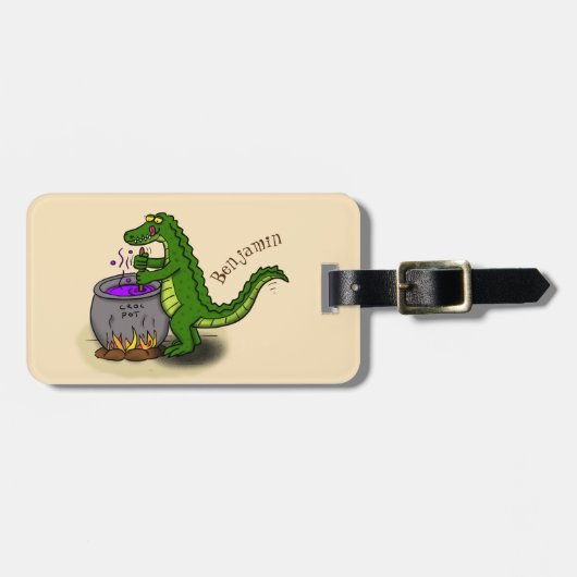 Funny Green Alligator Koch Cartoon Gepäckanhänger (Vorderseite horizontal)