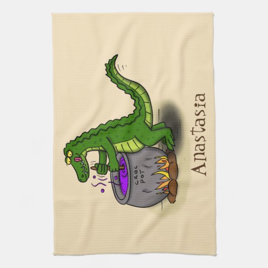 Funny Green Alligator Koch Cartoon Geschirrtuch (Vertikal)