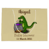 Funny Green Alligator Koch Cartoon Große Geschenktüte (Rückseite)