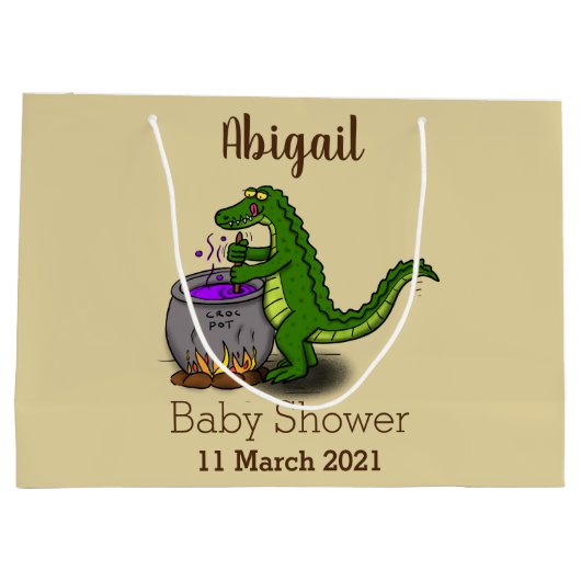 Funny Green Alligator Koch Cartoon Große Geschenktüte (Rückseite)