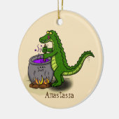Funny Green Alligator Koch Cartoon Keramik Ornament (Links)