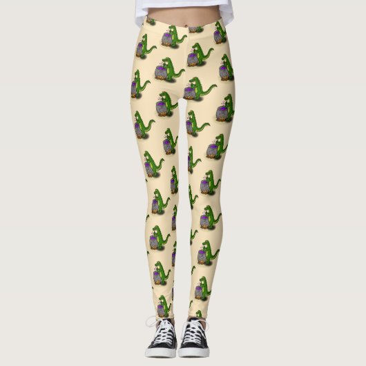 Funny Green Alligator Koch Cartoon Leggings (Vorderseite)
