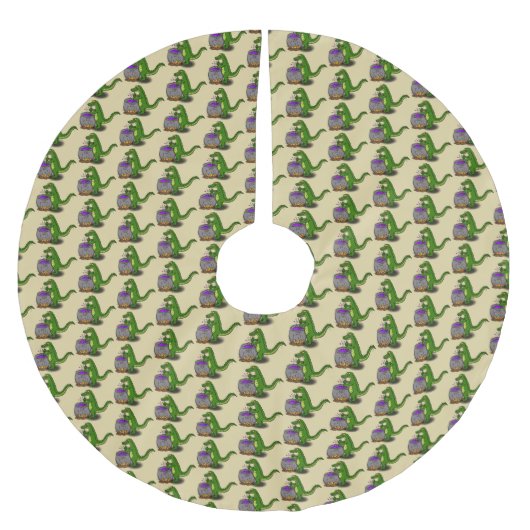 Funny Green Alligator Koch Cartoon Polyester Weihnachtsbaumdecke (Vorderseite)