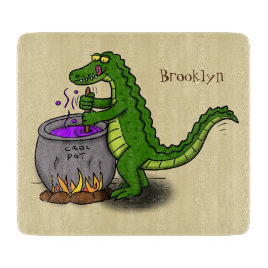 Funny Green Alligator Koch Cartoon Schneidebrett (Vorderseite)