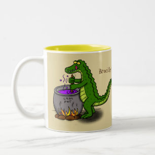 Funny Green Alligator Koch Cartoon Zweifarbige Tasse