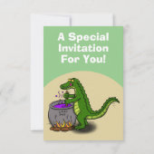 Funny Green Alligator Kochen Cartoon Einladung (Rückseite)