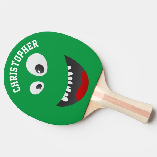 Funny Green Beängstigend Face Novelty Personalisie Tischtennis Schläger (Seitenansicht)