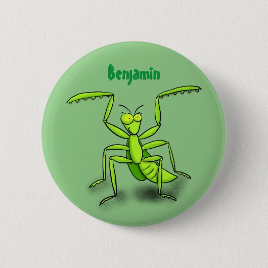 Funny green beten mantis Cartoon Illustration Button (Vorderseite)