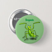 Funny green beten mantis Cartoon Illustration Button (Vorne & Hinten)
