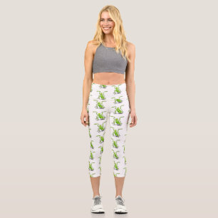 Funny green beten mantis Cartoon Illustration Capri Leggings