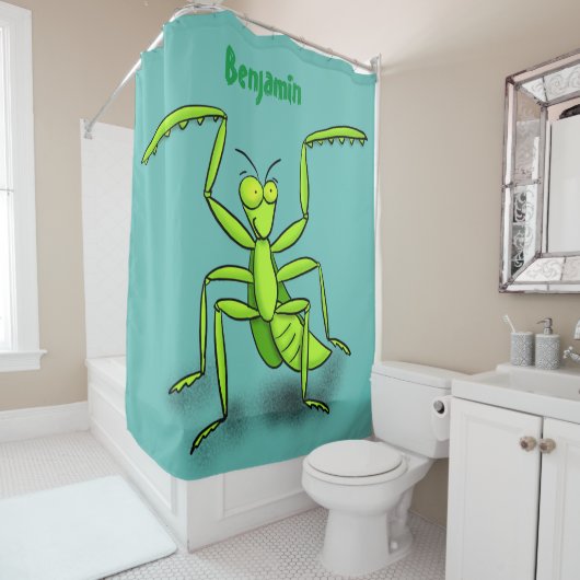 Funny green beten mantis Cartoon Illustration Duschvorhang (Beispiel)