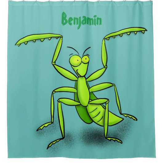 Funny green beten mantis Cartoon Illustration Duschvorhang (Vorderseite)