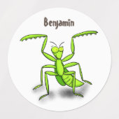 Funny green beten mantis Cartoon Illustration Etiketten (Design 2)