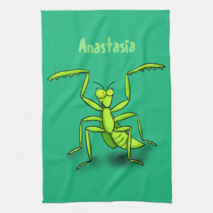 Funny green beten mantis Cartoon Illustration Geschirrtuch
