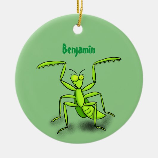 Funny green beten mantis Cartoon Illustration Keramik Ornament (Vorne)