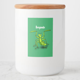 Funny green beten mantis Cartoon Illustration Lebensmitteletikett