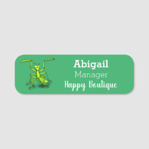 Funny green beten mantis Cartoon Illustration Namensschild