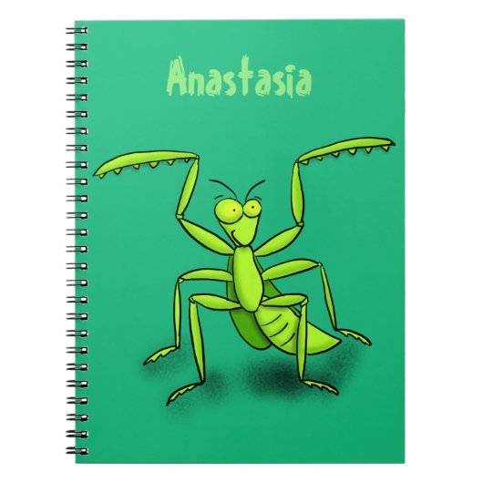 Funny green beten mantis Cartoon Illustration Notizblock (Vorderseite)