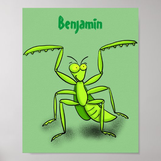 Funny green beten mantis Cartoon Illustration Poster (Vorne)