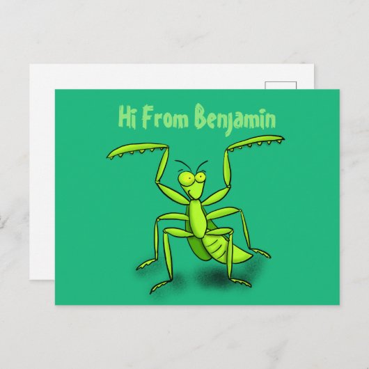 Funny green beten mantis Cartoon Illustration Postkarte (Vorne/Hinten)