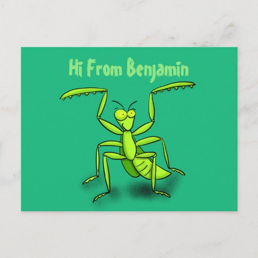 Funny green beten mantis Cartoon Illustration Postkarte (Vorderseite)