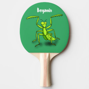 Funny green beten mantis Cartoon Illustration Tischtennis Schläger