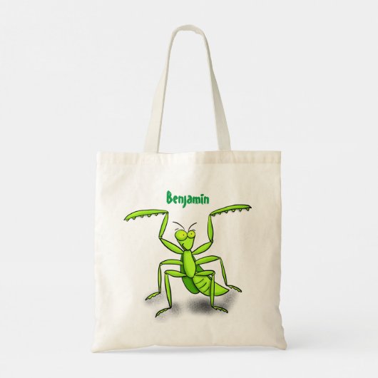 Funny green beten mantis Cartoon Illustration Tragetasche (Rückseite)