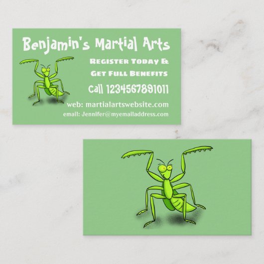 Funny green beten mantis Cartoon Illustration Visitenkarte (Vorne/Hinten)